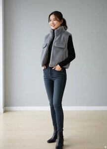 Grijze bodywarmer in teddy fleece