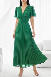 Stijlvolle groene maxi plisse jurk 