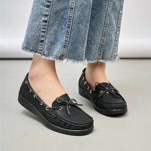 Zwarte mocassin Mindy met strikdetail