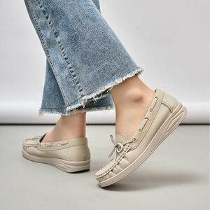 Kaki bruine mocassin Mindy met strikdetail