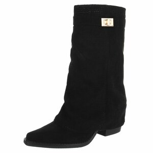Bottes en suédine noir perforée avec boucle dorée Milou
