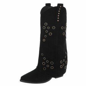 Zwarte suède biker-western laars Cibella met decoratieve ringen