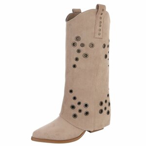 Kaki bruine suède biker-western laars Cibella met decoratieve ringen