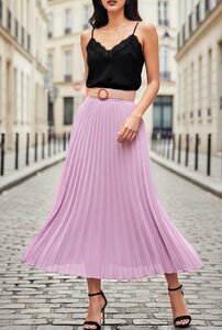 Lila geplooide midi rok met taille riem