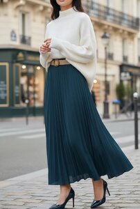 Teal blauwe geplooide midi rok met taille riem