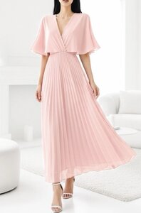 Elegante licht rose maxi plisse jurk 