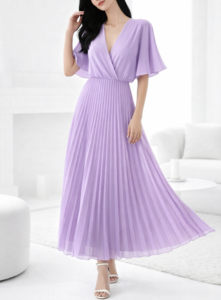 Elegante lila maxi plisse jurk 