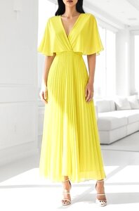 Elegante gele maxi plisse jurk 