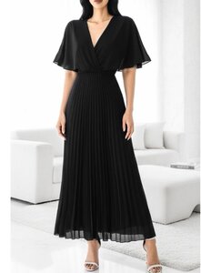 Elegante zwarte maxi plisse jurk 