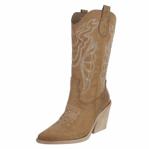 Kaki bruine cowboylaarzen met witte stiksels Clemencia