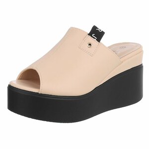 Beige platform mules met zwarte wedgezool Cintia
