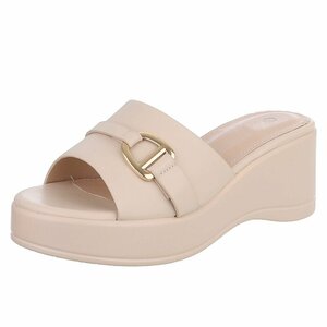 Beige wedge mules met goudkleurige gesp Cirilla