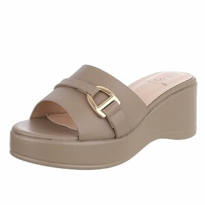 Kaki wedge mules met goudkleurige gesp Cirilla