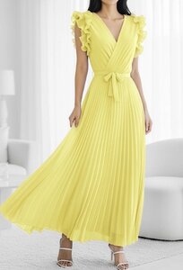 Elégante robe longue plissée terracotta