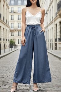 Ultra soft blauwe denim palazzo broek met elastische taille