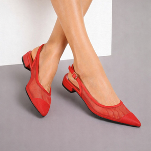 Rode slingback pumps Raphaele met transparant mesh en lage hak