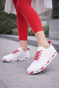 Witte luxe sneakers Pauline met rode accenten