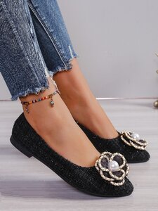 Elegante dames ballerina’s Chantie met parel detail – Zwart