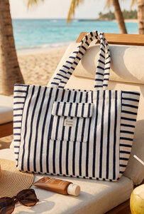 XL marine blauwe katoenen strandtas met strepen