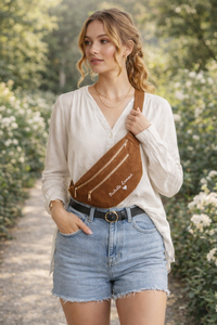 Bruine ribstof crossbody heuptas