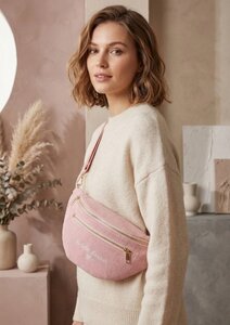 Roze ribstof crossbody heuptas
