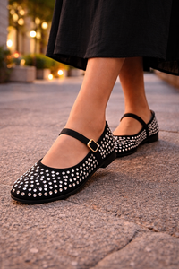 Zwarte ballerina’s  Cedy met strass steentjes en bandje