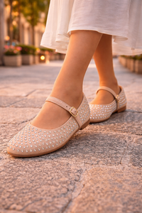 Kaki ballerina’s  Cedy met strass steentjes en bandje