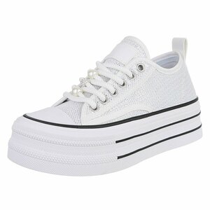 Witte platform sneakers Chanette met parel- en strass details