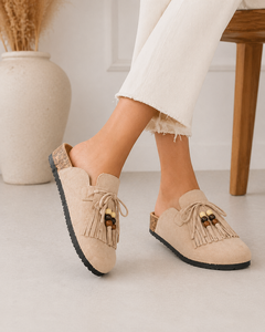 Mules beiges Marilene à franges avec détails naturels