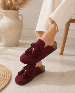 Burgundy mules Marilene met franjes en natuurlijke details