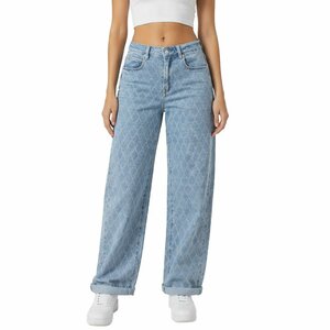 Luxe lichtblauwe wide leg jeans met subtiel patroon