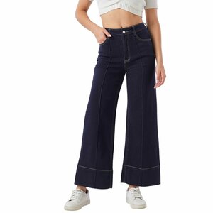 Jean wide leg bleu foncé avec coutures contrastées