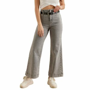 Lichtgrijze wide leg jeans met riem