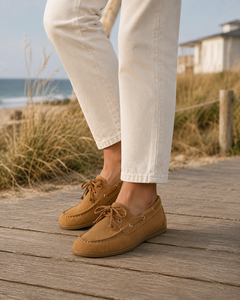 Camel suédine bootschoenen met strikdetail-Anke