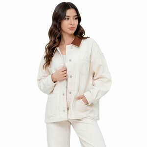 Beige oversized denim jacket met contrasterende kraag