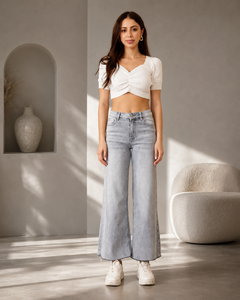Lichtgrijze Wide Leg Jeans – Cropped Fit
