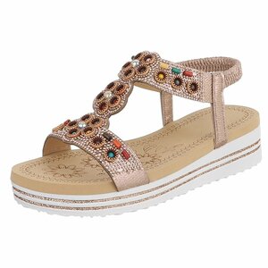 Sandales bohèmes champagne avec pierres colorées-Bernica