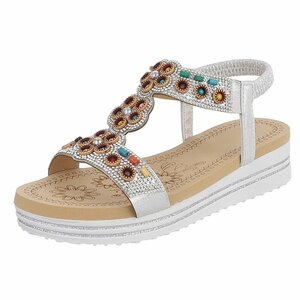 Sandales bohèmes argent avec pierres colorées-Bernica