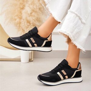 Zwarte sneakers met gouden details voor dames-Anatoli
