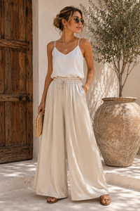 Beige broek in satin  