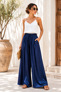 Donker blauwe broek in satin
