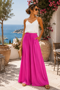 Fuchsia broek in satin