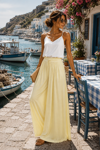 Pantalon jaune clair en satin 