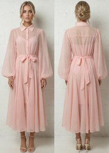 Luxe lange hemdjurk in roze met strikceintuur – elegante resort chic stijl