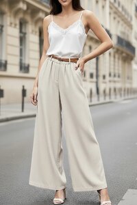 Beige palazzobroek in zachte lyocell met riem