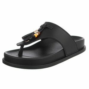 Zwarte teensandalen met kwastjes en kralendetail-Maureen