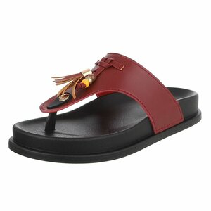 Bordeaux teensandalen met kwastjes en kralendetail-Maureen