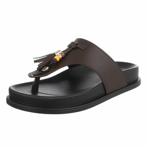 Bruine teensandalen met kwastjes en kralendetail-Maureen
