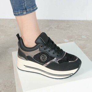 Zwarte sneakers met plateauzool en glitteraccenten-Ursula