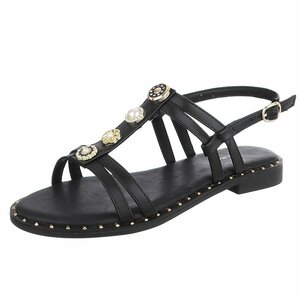 Zwarte sandalen met sierstenen en pareldetails-Kristy